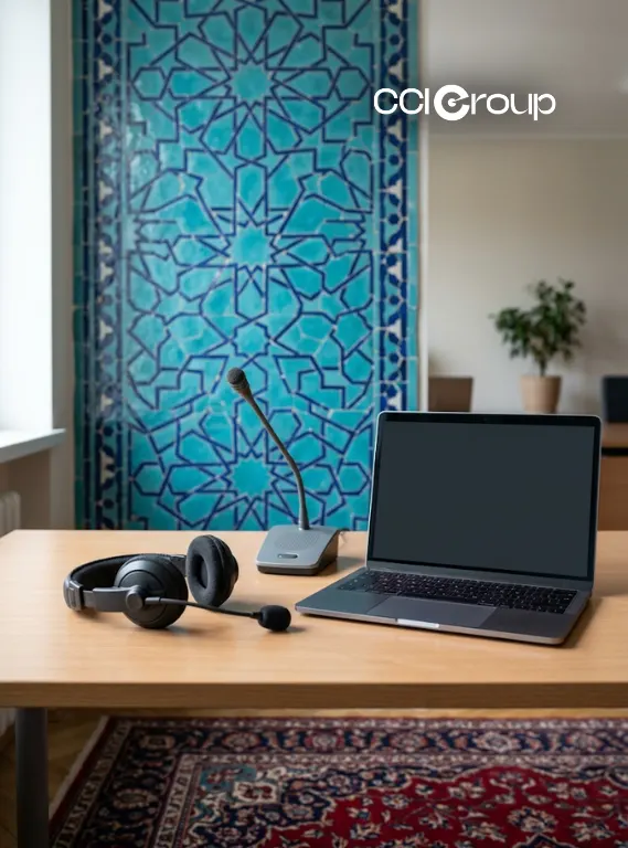 Professional Farsi and Iranian interpretation services for legal and medical cases, interpreter desk with headset